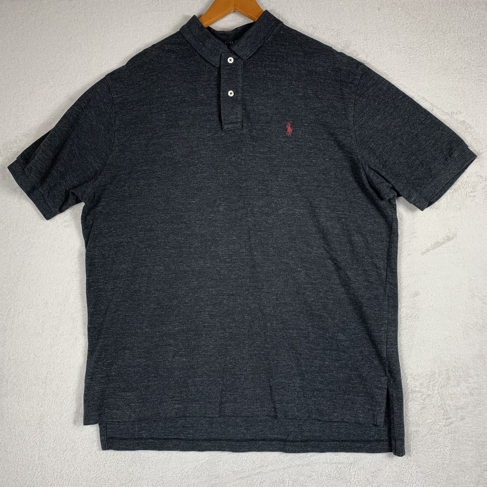 Polo Ralph Lauren Polo Shirt Mens 2XL Gray Solid Classic Fit Cotton Pony Logo